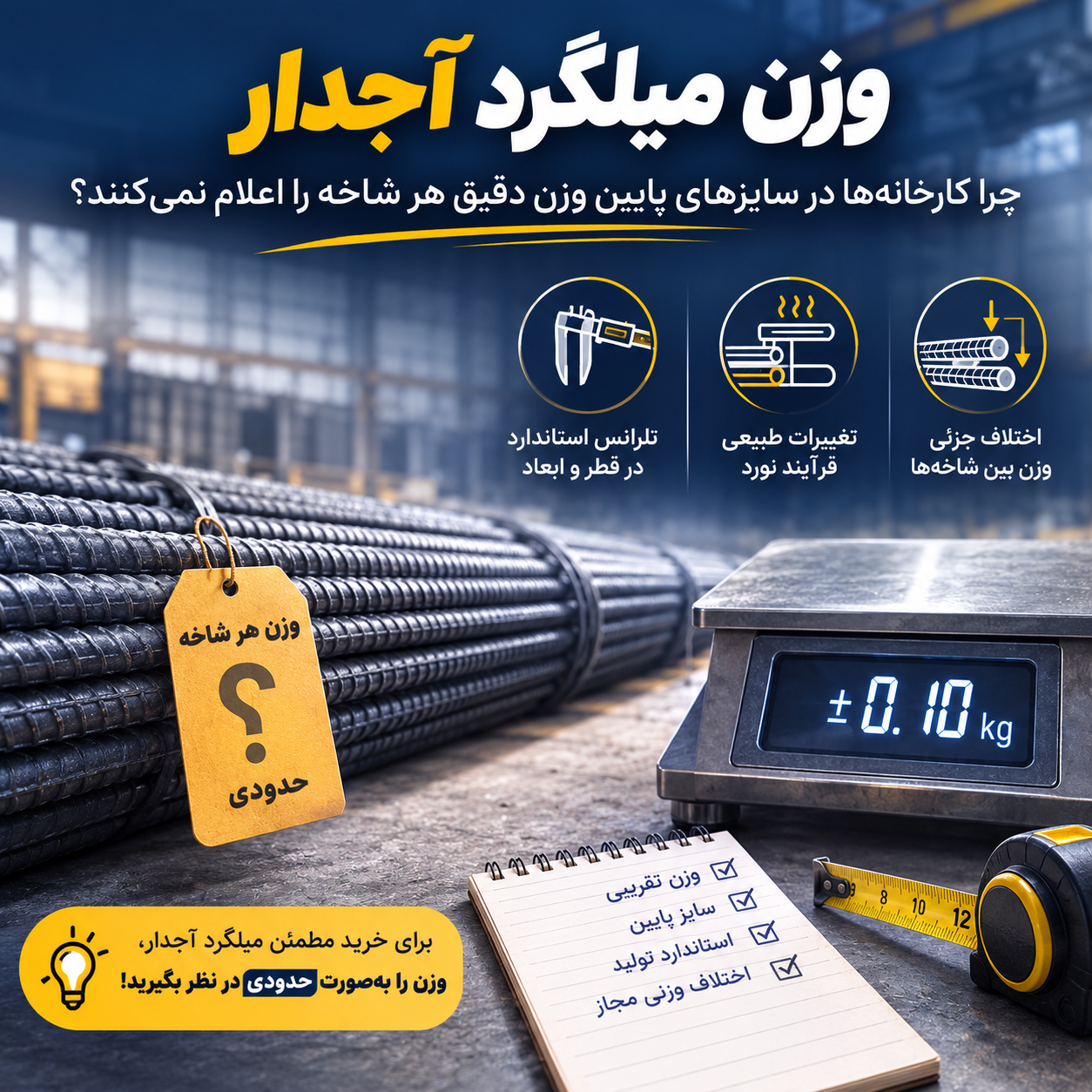 وزن میلگرد آجدار؛ چرا کارخانه‌ها وزن دقیق هر شاخه را اعلام نمی‌کنند؟